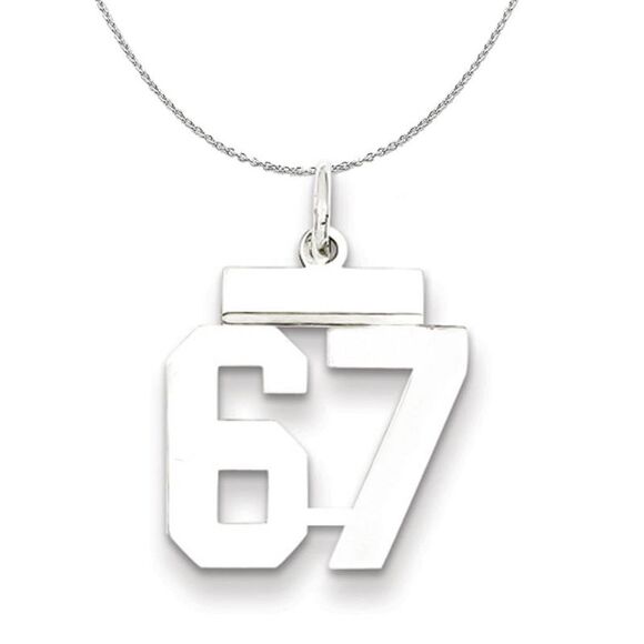 Silver, Athletic Collection Medium Polished Number 67 Necklace - 24 In - Picture 1 of 8